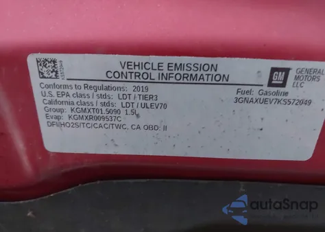 2019 Chevrolet Equinox Lt from USA, damaged, VIN 3GNAXUEV7KS572049